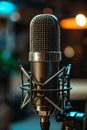 Vintage silver microphone with a classic design, highlighting timeless audio equipment and broadcasting tools Royalty Free Stock Photo
