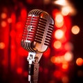 Vintage silver Microphone in front of bokeh Royalty Free Stock Photo