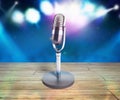 Vintage silver microphone karaoke background 3d illustration
