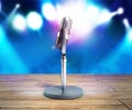 Vintage silver microphone karaoke background 3d illustration