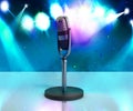 Vintage silver microphone karaoke background 3d illustration