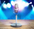 Vintage silver microphone karaoke background 3d render