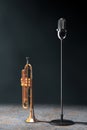 Vintage silver microphone with Polished Brass Trumpet in the vol