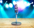 Vintage silver microphone wood karaoke background on wood 3d render