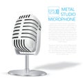 Vintage silver studio microphone. 3D realisic vector illustratio Royalty Free Stock Photo