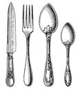 Vintage silverware. Knife, Fork and Spoon Royalty Free Stock Photo