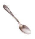 Vintage silverware, old rich decorated teaspoon, isolated on a white, close up