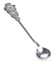 Vintage silverware, old, rich decorated teaspoon, spoon for sugar, isolated on a white, close up Royalty Free Stock Photo