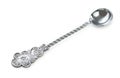 Vintage silverware, old, rich decorated teaspoon, spoon for sugar, isolated on a white, close up Royalty Free Stock Photo