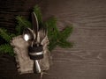 Vintage silverware on rustic wooden background. Top view of kitchen cutlery setting on grunge restaurant table Royalty Free Stock Photo