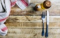 Vintage silverware on rustic wooden background. Top view of kitchen cutlery setting on grunge restaurant table Royalty Free Stock Photo