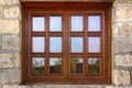 Vintage Single Mirrow Window on Natural Stone Wall