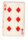 A vintage six of diamonds playing card. Royalty Free Stock Photo