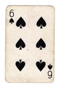 A vintage six of spades playing card. Royalty Free Stock Photo