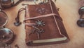 Vintage Skeleton Keys On Brown Leather Photos