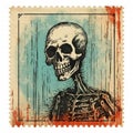 Vintage Skeleton Stamp Vector Illustration In Casey Childs Style