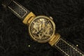 Vintage skeleton watch with Star of David on black fur background