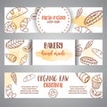 Vintage sketch bakery banners, pastries, sweets, desserts, cake, muffin and bun. Hand drawn design for menu, banner