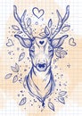 Vintage sketch style beautibul deer head. Vector art isolated. watercolor background. Ideal for print, posters, t-shirts textiles. Royalty Free Stock Photo