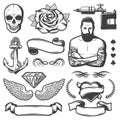 Vintage Sketch Tattoo Studio Elements Set