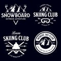 Vintage ski or winter sports logos, badges, emblems, design elements. Vector illustration. Monochrome Graphic Art Royalty Free Stock Photo