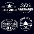 Vintage ski or winter sports logos, badges, emblems, design elements. Vector illustration. Monochrome Graphic Art Royalty Free Stock Photo