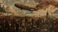 Vintage Skies: Iconic Hindenburg Zeppelin Glides Above New York Royalty Free Stock Photo