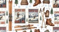 Vintage Skiing Collage with Winter Accessories Royalty Free Stock Photo