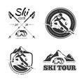 Vintage skiing and winter Sports vector emblems, labels, badges, logos set