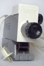 Vintage slide projector loaded with film. Close-up