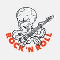 Vintage slogan typography rock `n roll octopus playing guitar