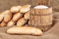 Vintage small wooden bucket with breadcrumbs