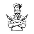 Vintage smiling chef holding knives Royalty Free Stock Photo