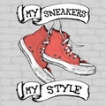 Vintage Sneakers Hand Drawn, vector illustration.