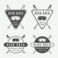 Vintage snowboarding or winter sports logos, badges, emblems