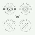 Vintage snowboarding or winter sports logos, badges, emblems