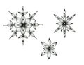 Vintage Snowflake Art Isolated On White, Set Of Hand Drawn Fancy Snowflakes For Winter And Christmas Decorations And Designs