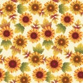 Autumn sunflowers with Ivory background pattern