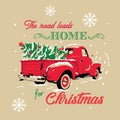 Christmas Vintage Red truck pattern with Christmas tree and snowflakes Royalty Free Stock Photo
