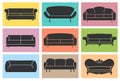 Vintage sofa icons set. Loft furniture concept