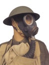 Vintage soldier wearing gasmask isolated