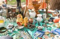 Vintage souvenirs and bracelets for sale at a flea market