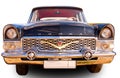 The vintage Soviet luxury old black car GAZ Chaika. Front view. White background Royalty Free Stock Photo