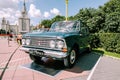 Vintage soviet Moskvich-408 car at retro show. Moskvich 408 auto in Peacock Blue colour