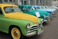 Vintage soviet and world car exhibition. Royalty Free Stock Photo