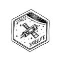 Vintage Space logo with the astronaut shuttle. Exploration of the astronomical galaxy. mission spaceman. cosmonaut