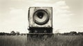 Vintage Speaker In Field: A Distorted Blurry Grainy Instant Film Photo Royalty Free Stock Photo