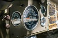 Vintage speedometer / tachometer on old car dashboard - oldti Royalty Free Stock Photo