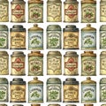 Vintage Spice Jars Pattern with Labels Royalty Free Stock Photo