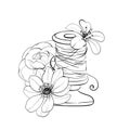 Vintage spool of thread with flower on white background. Concept of creativity and craftsmanship, as the thread, sewing Royalty Free Stock Photo